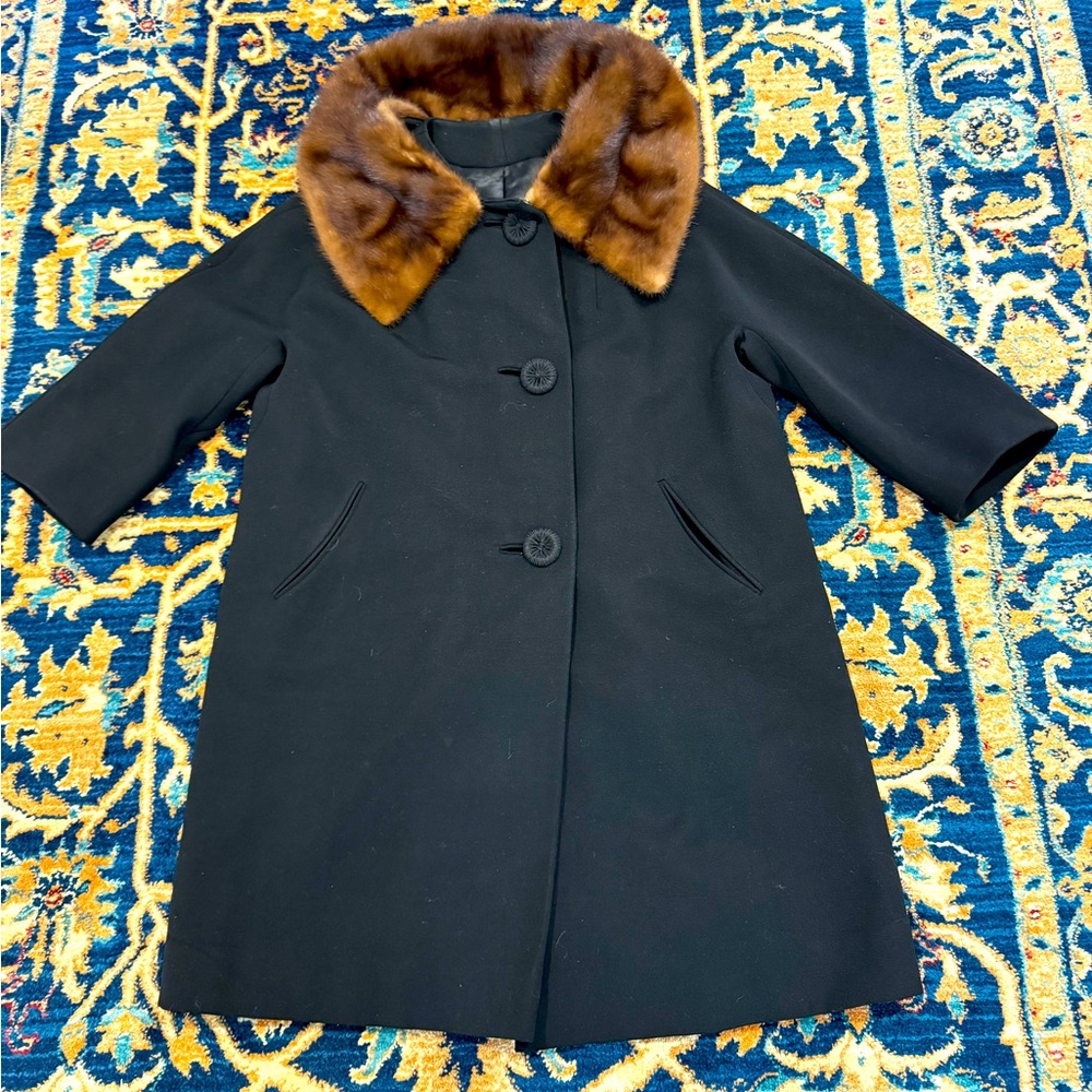 Vintage 1960’s black wool & fur coat
